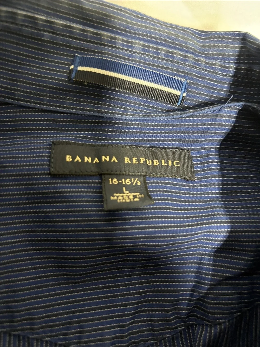 Banana Republic Men's L Blue Pinstripe Western Snap Button Shirt Stretch Cotton